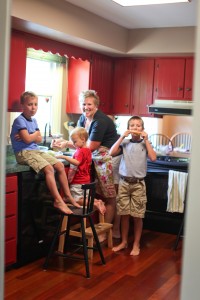 mother and kids in the kitchen